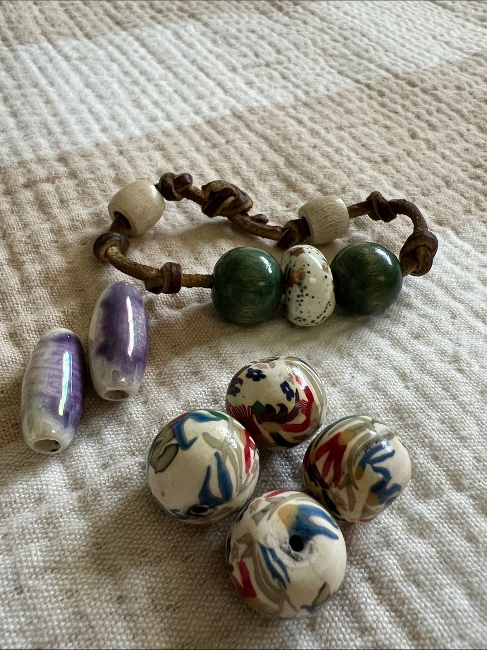 Handcrafted Multicolor and Green Beaded Leather Bracelet Lot